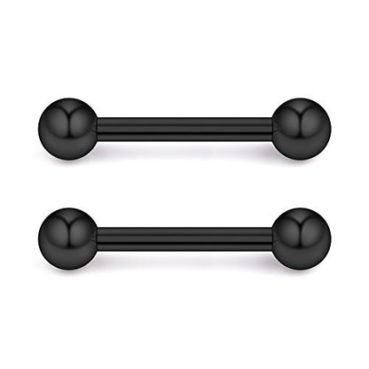 Ruifan 316L Stainless Steel Nipple PA Tongue Shield Barbell Ring Bar Body Piercing Retainer 12G 14mm 2-12PCS - color: 2PCS - Black