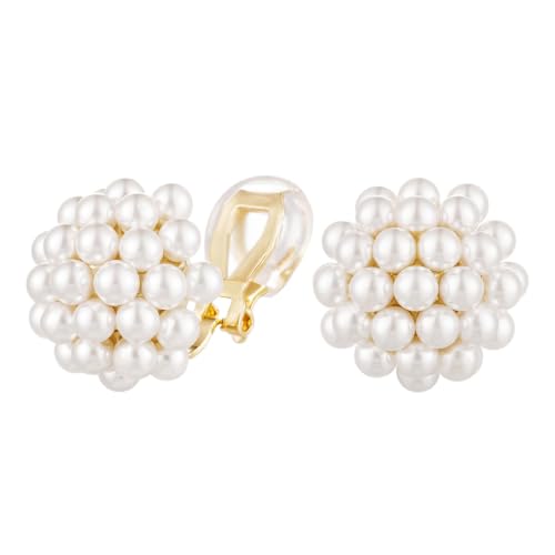 Minimalist Simulated Pearl Flower-Cluster Shape Non-pierced Clip On Earring | Clasp earrings | No piercing required | Pearl flower