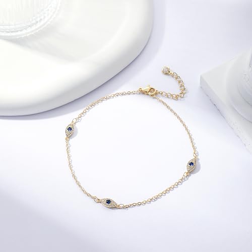 Rotnso Anklets for Women 14K Gold Silver Plated Ankle Bracelets Trendy Waterproof Boho Anklets Set Adjustable Dainty Cute Diamond Beaded Heart Non Tarnish Summer Beach Jewelry Gift - style: Evil Eye Diamond-GD