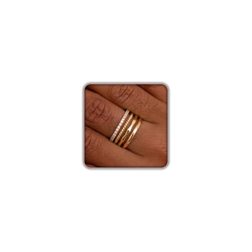 FISSEN JEWELRY 5PCS Gold Rings for Women, Dainty 14K Gold Plated Finger Rings, Trendy Stackable Thumb Pinky Midi Ring Set, Hypoallergenic Band Non Tarnish Jewelry Gifts Fashion Accessories Size 6-10 - color: CZ Stack Rings-3-4Pcs, size: 9
