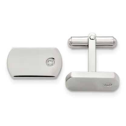 Men’s Stainless Steel Satin Diamond Rectangle Cuff Links with Bullet Back Closure, Hand-Set Conflict Free Diamond Rounded Cufflinks, Hypoallergenic 316L Polished Formal Jewelry Gift for Men