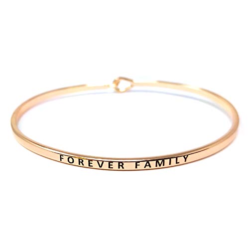 by you Inspirational Positive Message Engraved Thin Cuff Bangle Hook Bracelet - color: Forever Family-Rosegold