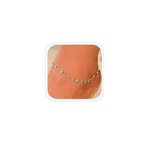 Ankle Bracelets for Women 18K Gold Plated Anklets for Women Waterproof Dainty Gold Ankle Bracelets with Evil Eye,Pearls,Beads,Chain Boho Everyday Anklet Beach Summer Jewelry Gift - color: Gold-12