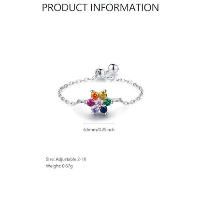 925 Sterling Silver Adjustable Link Chain Rings for Women Daughter | Dainty 14k Gold Plated Evil Eye/Cross/Flower Ring Sparkly Twist Rope with Bead Dangle Stackable Ring Jewelry Birthday Gifts - color: Style 6-White