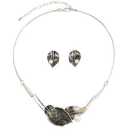 Chunky Statement Jewelry Set Blue Ocean Seashell Choker Necklaces Earrings Set for Women Pearl Bib Collar Necklaces for Party Prom Pageant Summer Fashion Jewelry Unique Birthday Gift - style: leaf abalone shell pearl silver grey
