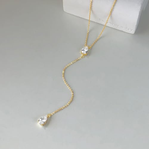 Luxval Diamond Pendant Gold Necklace for Women，Dainty 18k Gold Plated Choker Necklaces Simple Gold Jewelry Gifts for Women - color: Gold-Y teardrop