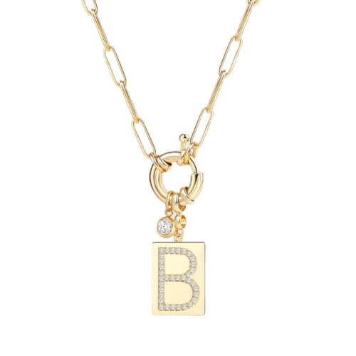 Mint & Lily Gold Initial Necklace for Women – 18K Gold Plated 24” Paperclip Chain with Sparkling Letter Pendant | 18K Gold Plated Personalized Letter Charm w/ Cubic Zirconia, Paperclip Chain, Tarnish-Resistant, Dainty Jewelry Gift for Her - style: Letter:
