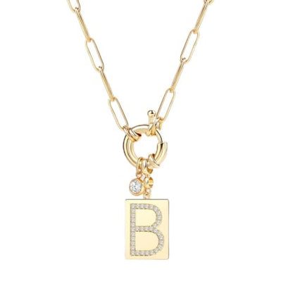 Mint & Lily Gold Initial Necklace for Women – 18K Gold Plated 24” Paperclip Chain with Sparkling Letter Pendant | 18K Gold Plated Personalized Letter Charm w/ Cubic Zirconia, Paperclip Chain, Tarnish-Resistant, Dainty Jewelry Gift for Her - style: Letter: