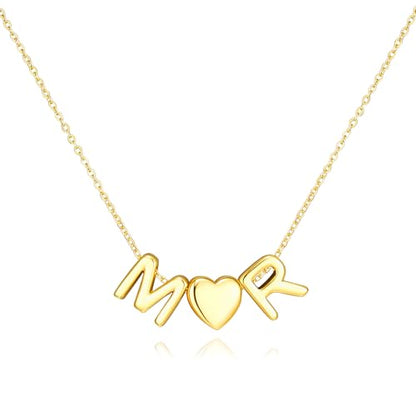 adoyi Initial Necklaces for Women 14k Gold Plated Layered bubble Letter Necklace Dainty Heart A-Z Pendant Necklace Initial Necklaces Stack Birthday Gifts for Women Jewelry - color: Gold-Heart, style: M+R
