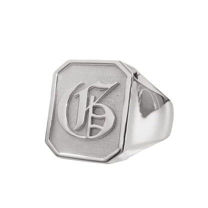 Personalized 925 Sterling Silver Square Initial Signet Ring Custom Raised Engraved Old English Letter Ring for Unisex - color: Silver