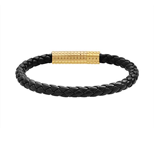 Edforce Classic Braided Genuine Leather Wrist Band Cuff Bracelet, 8.25inches - color: Gold