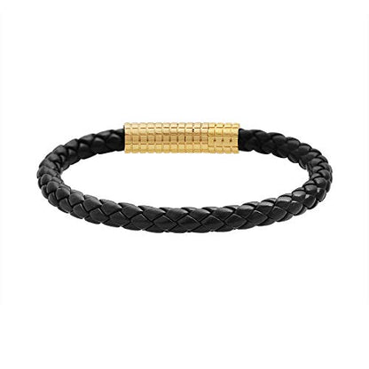 Edforce Classic Braided Genuine Leather Wrist Band Cuff Bracelet, 8.25inches - color: Gold