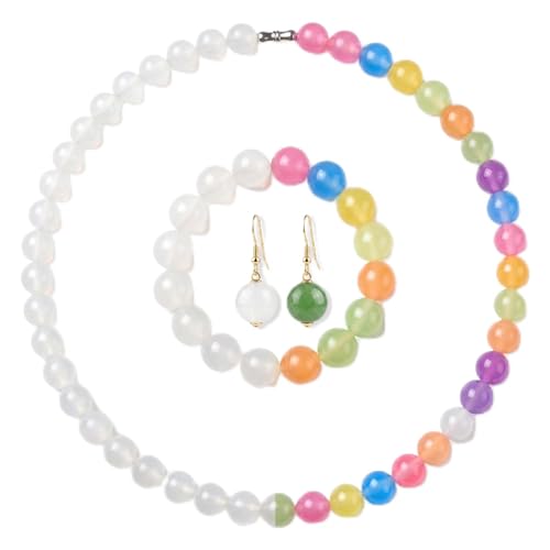Dopamine Necklace UV Reactive Colorful Rainbow Beaded Necklace Dopamine Jewelry Set Color Changing Mood Necklaces Bracelet Earrings Summer Beach Vacation Gift for Women - color: A1：3ps Changing