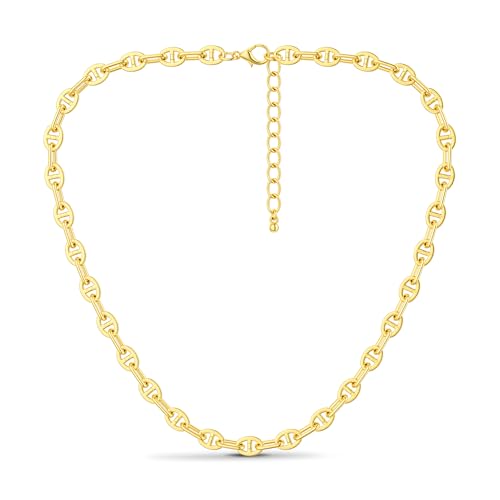 Gold Mixed Statement Choker Necklace for Women 14K Gold Plated Mariner Chain Necklace Chunky Fashion Paperclip Chain Jewelry - color: Gold-B