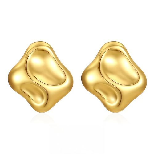 Chunky 14k Gold Plated Stud Earrings for Women Hypoallergenic Statement Earrings, Dainty Geometric Thick Studs Lightweight Earrings Fashion Jewelry Gifts