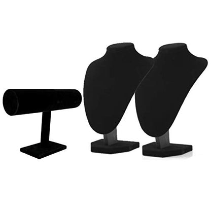 Comelyjewel 3pcs Jewelry Display Set – Velvet Necklace Stand & Bracelet Holder, Tangle-Free Jewelry Organizer for Home & Craft Show Display, Black Necklace Holder Stand for Vendors & Vanity