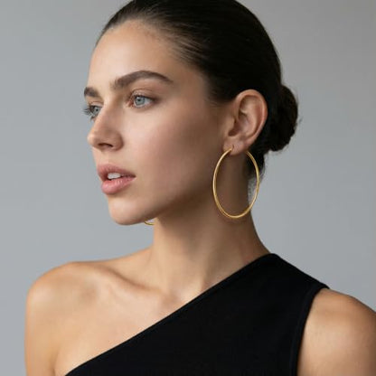 14K Gold Hoop Earrings for Women 14K Gold Earrings for Women | Gold Hoop Earrings for Women Classic Hypoallergenic Lightweight Hoop Earrings for Women 14/16/18/20/25/30/35/40/45/50/60/70mm - size: 70mm