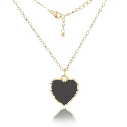 18K Gold Plated, Pt Plated Chain Necklace with Knot, Butterfly, Heart Pendant for Women, Delicate Minimalist Jewelry, 18-20 Inches - color: 12mm Black Heart