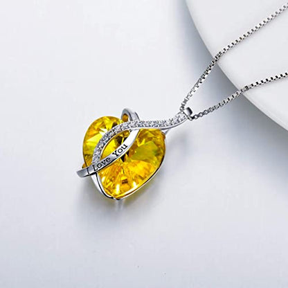 AOBOCO I Love You Sterling Silver 12 Birthstone Heart Pendant Necklace Embellished with Crystals from Austria, Mother's Day Anniversary Birthday Jewelry Christmas Gifts for Women Grandma Nana - color: L-November