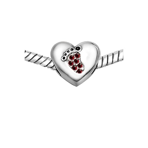 KunBead January-December Birthstone Footprint Heart Birthday Love Bead Charms Compatible with Pandora Bracelet for Mom Daughter Grandma Granddaughter - color: January