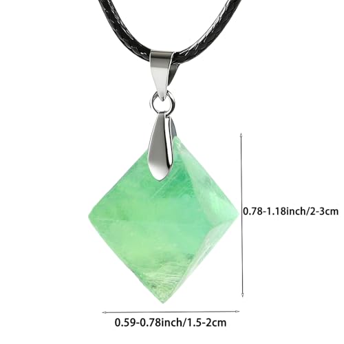 Natural Raw Crystal Necklace for Women Irregular Stone Necklaces Spiritual Gemstone Pendant with Adjustable Rope - color: B-Green Fluorite