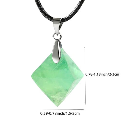 Natural Raw Crystal Necklace for Women Irregular Stone Necklaces Spiritual Gemstone Pendant with Adjustable Rope - color: B-Green Fluorite