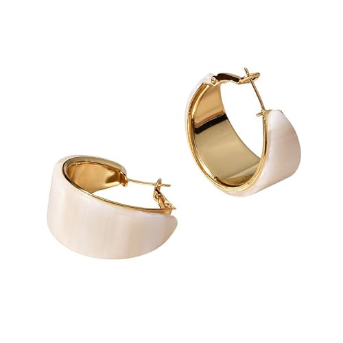 18mm Wide Thick Resin Hoop Earrings for Women Hypoallergenic Sterling Silver Pin Chunky Acrlic Geometric Lightweight Huggie Hoops Earring Retro Birthday Christmas Jewelry Boho Statement - color: Beige