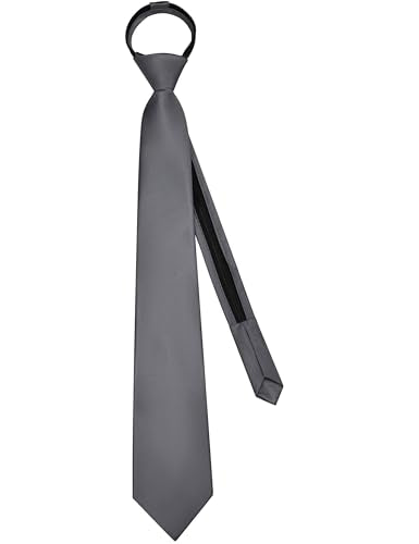 Branduce 3.15"（8cm） Mens Solid Satin Tie Pre-tied Adjustable Zipper Necktie for Business and Wedding - color: Dark Grey