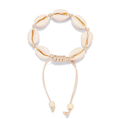 Starain 2Pcs Shell Necklace Anklet for Women Handmade Adjustable Puka Beach Shell Necklace Set - color: A-White