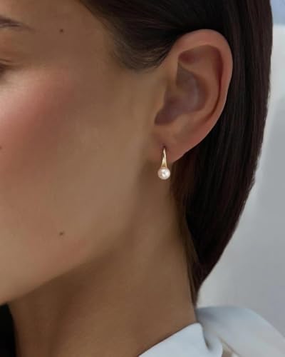 Pearl Earrings - 14k Gold or White Gold Plated Sparkle Cubic Zirconia Dainty Pearl Stud Earrings for Women Wedding Party Bridal - color: gold fish hook