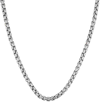 Savlano 925 Sterling Silver Italian Solid Round Box Rhodium Plated Chain Necklace Comes With Gift Box for Women & Men - Made in Italy - style: 3.5MM