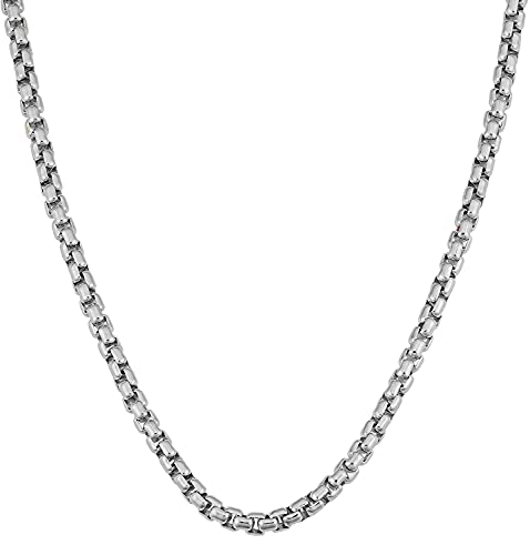 Savlano 925 Sterling Silver Italian Solid Round Box Rhodium Plated Chain Necklace Comes With Gift Box for Women & Men - Made in Italy - style: 3.5MM