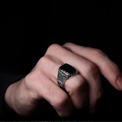 925 Sterling Silver Genuine Black Onyx Stone Mens Silver Ring Silver Signet Ring for Men Handmade Silver Men Rings Sterling Silver Pinky Ring Gift for Men Gift for Dad