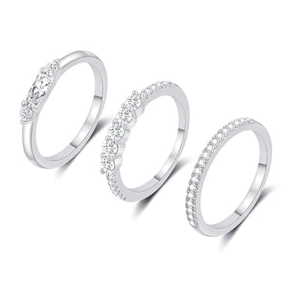 FUNEIA Stackable Silver Gold Rings for Women Non Tarnish 14K Gold Plated Thumb Cubic Zirconia Rings for Women Dainty Pinky Promise Wedding Ring Set Women's Engagement Eternity Band Rings Gold Jewelry - color: D-Silver Cubic Zirconia Rings