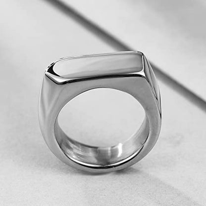 MYNENEY Stainless Steel Square Shape Signet for Men Statement Ring - color: Arrow Silver