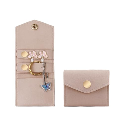 Mini Travel Jewelry Roll Bag with Buckle, Portable Foldable Travel Jewelry Case, Microfiber Small Jewelry Bags for Rings, Earrings, Necklaces (Khaki) - color: Khaki