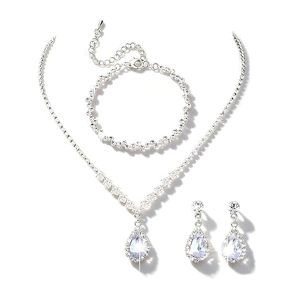 Women's Fashion Jewelry Rhinestone Zircon Necklace and Earring Set Formal Ball Gown Accessories Silver Floral Pendant Bridal Wedding Jewelry Suitable for Weddings, Balls, Banquets, and All Special Occasions - style: TL069S