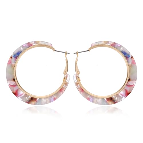 Tortoiseshell Hoop Earrings for Women Colorful Leopard Charm Earrings C-Shaped Circular Statement Earring Lightweight Resin Earring Party Holiday Birthday Party Daily Wear Jewelry - color: Colorful