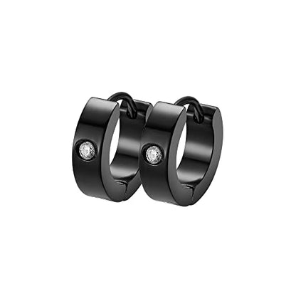 Small Huggie Hoop Earrings for Women - color: Black Cubic Zirconia
