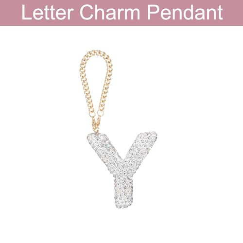 MECCANIXITY Bling Car Letter Charm, Initial Y Letter Interior Car Rear View Mirror Decoration Hanging Crystal Ornaments for Women Bags Water Cup DIY Craft, Silver - style: Letter Y