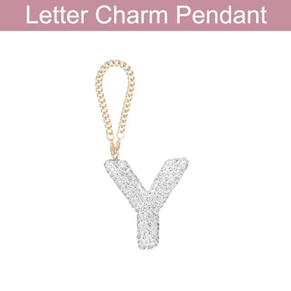 MECCANIXITY Bling Car Letter Charm, Initial Y Letter Interior Car Rear View Mirror Decoration Hanging Crystal Ornaments for Women Bags Water Cup DIY Craft, Silver - style: Letter Y