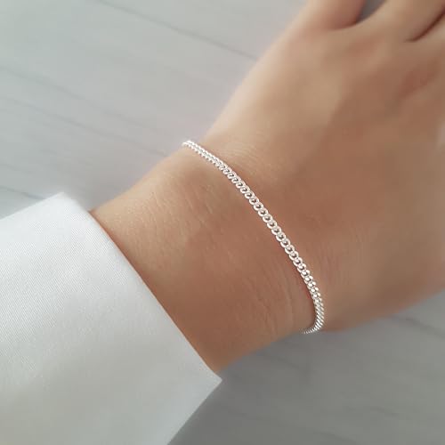 Stacking Bracelet Silver, Minimalist Simple Gourmet Satellite Rectangles Lace Heart Chain Bracelets, 925 Sterling Arm Jewelry for Women, Length 6.5-7.5 Inches - style: Gourmet Chain
