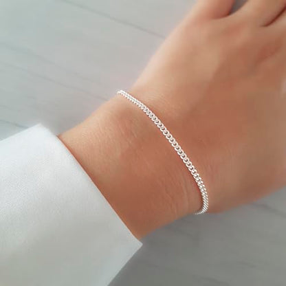 Stacking Bracelet Silver, Minimalist Simple Gourmet Satellite Rectangles Lace Heart Chain Bracelets, 925 Sterling Arm Jewelry for Women, Length 6.5-7.5 Inches - style: Gourmet Chain