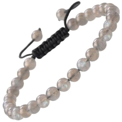 MASSIVE BEADS Natural Healing Power Gemstone Crystal Beads Unisex Adjustable Macrame Bracelets - color: Labradorite, size: 6mm