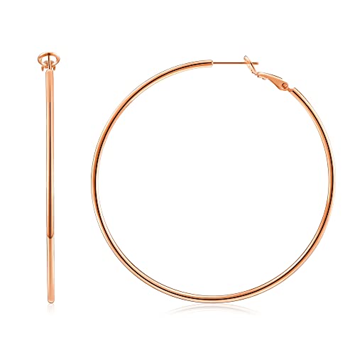 Gacimy Gold Hoop Earrings for Women 14K Gold Plated, 925 Sterling Silver Post Hypoallergenic Earrings Hoops for Women - color: Rose Gold, size: 60mm