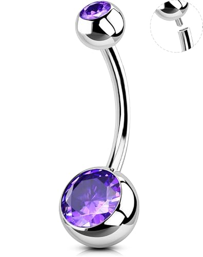 OUFER Belly Button Rings Surgical Steel, Internally Threaded Belly Rings | 14G Belly Piercing Jewelry, 10/12/14/16mm Beachy Belly Button Rings, Silver/Gold Navel Piercing Jewelry For Women Men - color: Purple, size: 14G 14MM