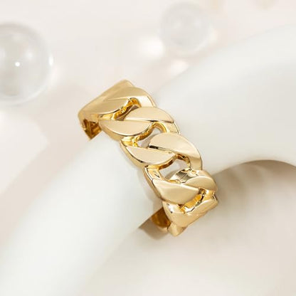 HZMAN Chunky Gold Cuff Bracelets for Women Thick Wide Bangle Bracelet Hammered Open Hinge Wrist Cuff Bracelet Jewelry Gift - color: 03.Cuban Gold
