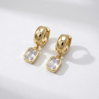 NIXMAX Trendy Gold Dangle Earrings for Women, Chunky Statement CZ Hoops | Bezel-Set Cubic Zirconia Charm, 14K Gold Plated, Lightweight Hypoallergenic Jewelry, Fashion Accessories, Gifts for Women - color: Gold-Chunky Rectangle Hoops