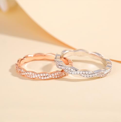 TIGRADE Engagement Ring Cubic Zirconia Twisted Ribbons of Pave-Set Eternity Wedding Band for Women Size 3-12 - color: Silver