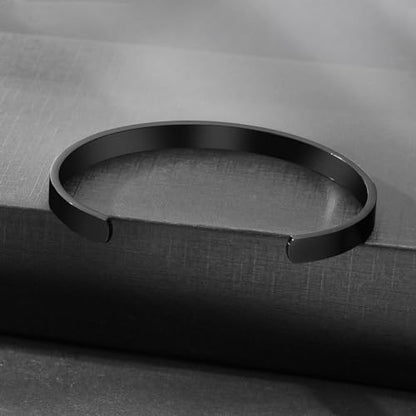 Stainless Steel Mens Cuff Bracelet : Minimal Cool Silver/Black/Gold Plated Open Metal Cuff Bangle Bracelets for Men,Mens Bracelet Jewelry Gift - color: Black-Single, size: Medium( fit 5.5"-7.2" wrist)